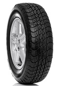 Photo of a car tyre (tire) on a five spoke alloy wheel isolated on a white background